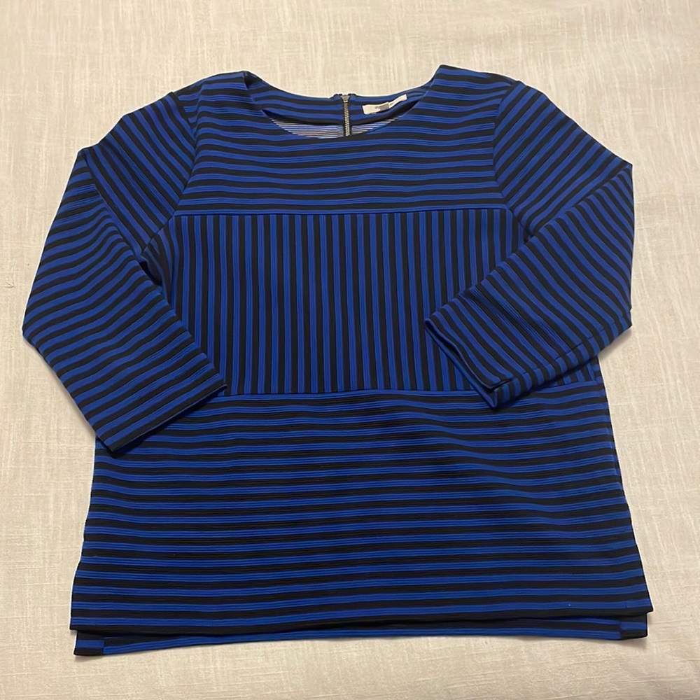 Madewell Blue & Black Striped 3/4 Sleeve Top